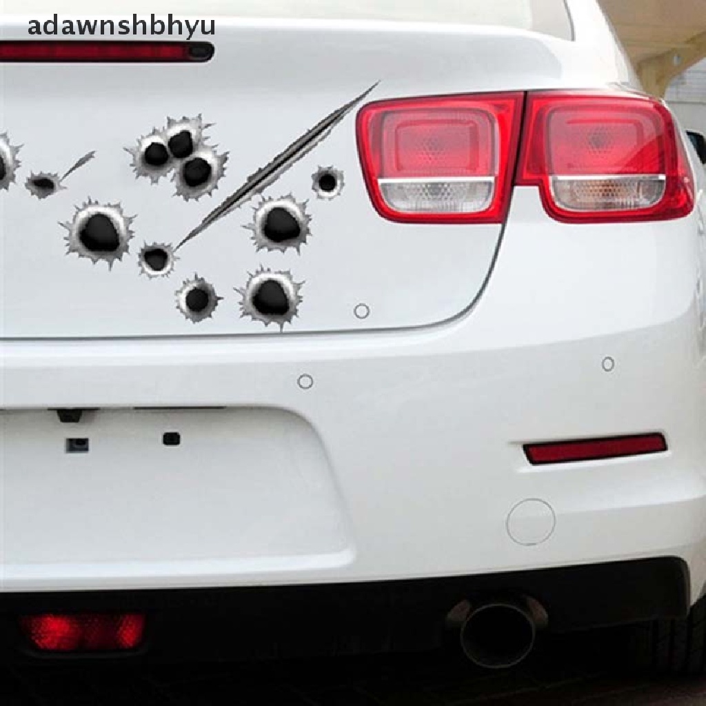 Adawnshbhyu 1PCS Kreatif Mobil Styling 3D Peluru Palsu Hole Gun Tembakan Lucu Stiker Mobil Decal