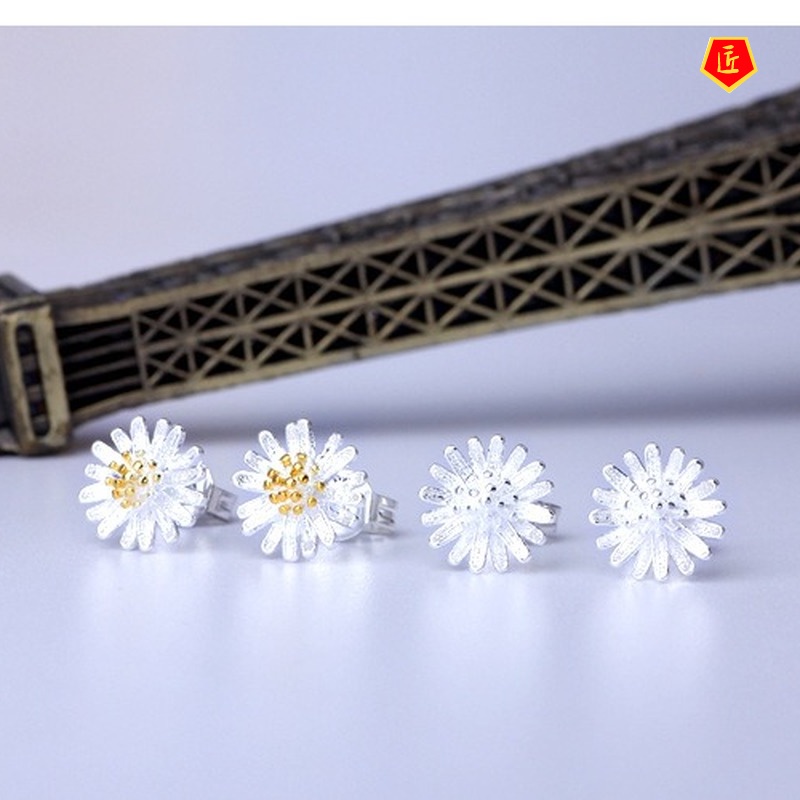 [Ready Stock]Silver Daisy Stud Earrings Simple and Versatile