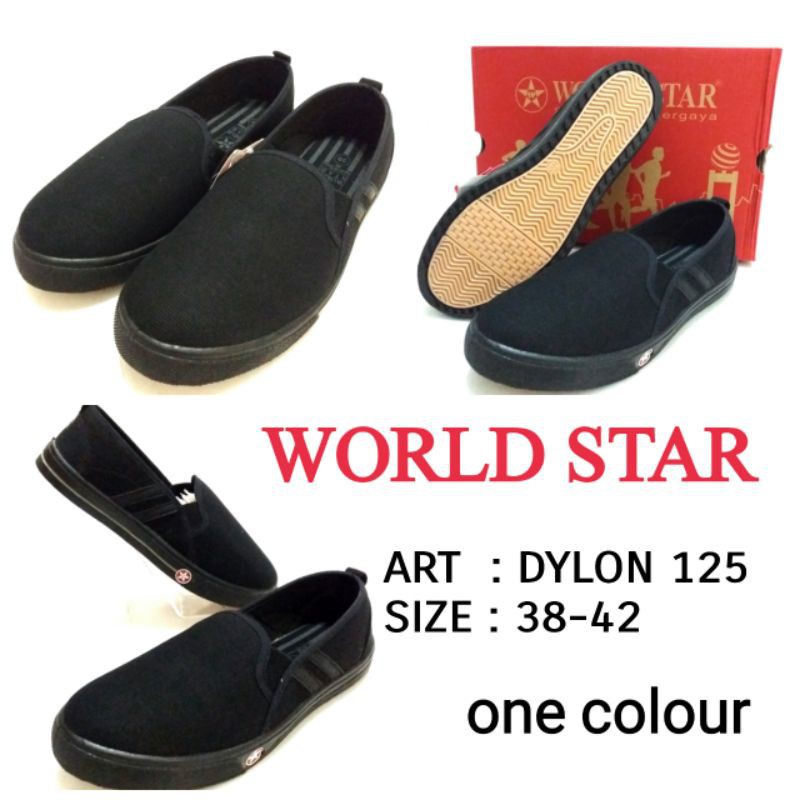 SEPATU DEWASA SLIP ON FASHION / SEKOLAH WORLDSTAR DAVIDSON DYLON 125 SIZE 38-42 HITAM