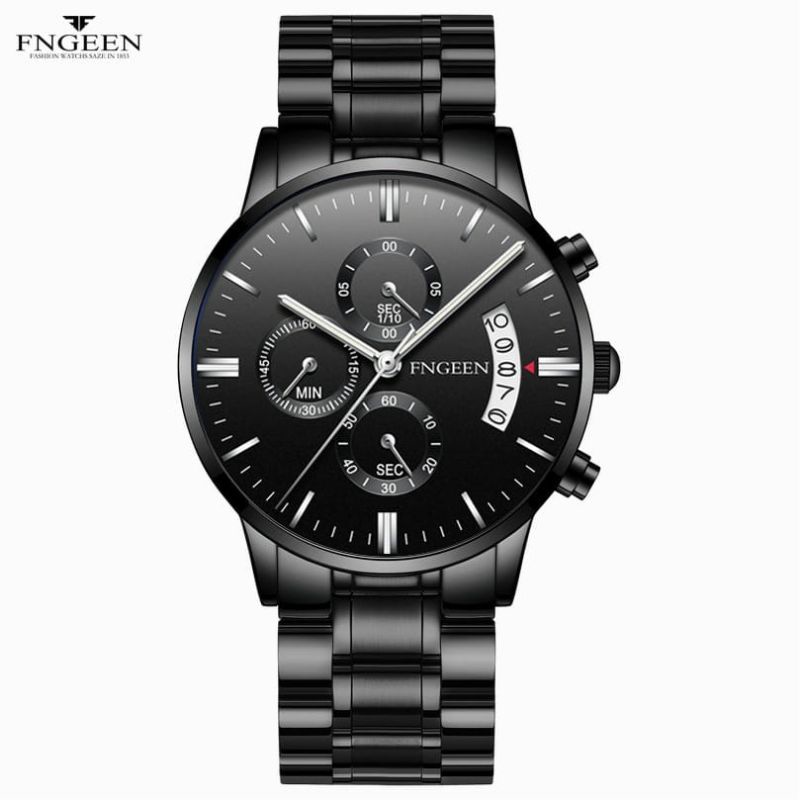 Jam Tangan Pria Rantai Fashion Stainlees Steel FNGEEN Kronograf Quartz Business Waterproof