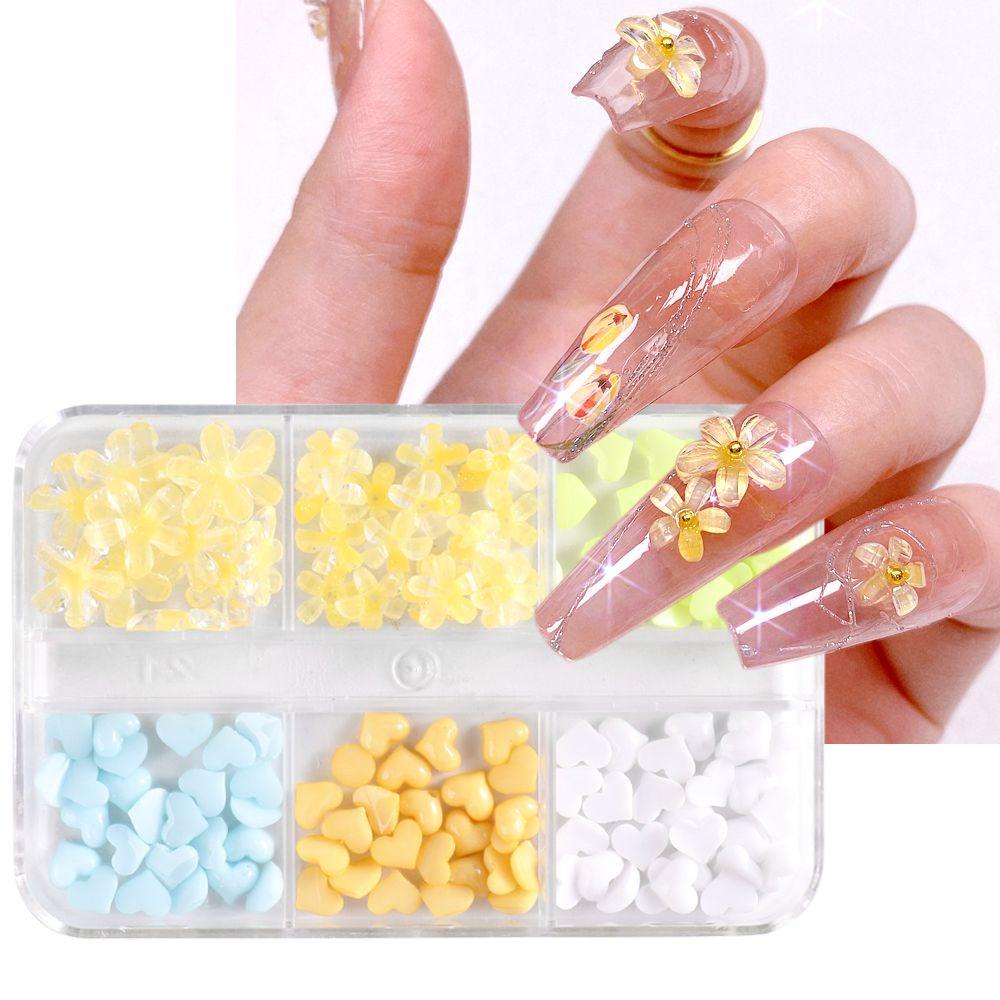 Mxbeauty Bunga Nail Art Perhiasan Lucu Fashion Kuning Bunga Manicure Resin Caviar Beads Kristal Hiasan Kuku