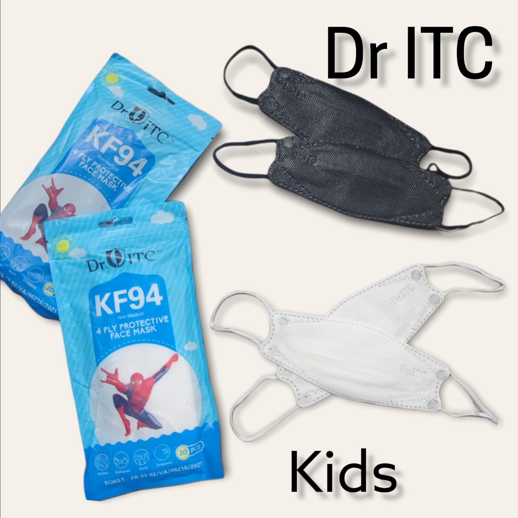 DR ITC KF94 FILT CARE ANAK POLOS PUTIH HITAM - MASKER KF94 ANAK KIDS EVO 4PLY WARNA