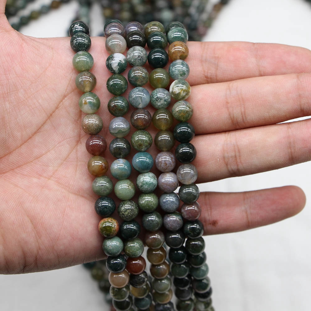 Natural Stone Indian Agate Bead Round Loose Spacer Beads For Jewelry Making Accessories DIY Bracelet Chain 1strinh 4-10mm