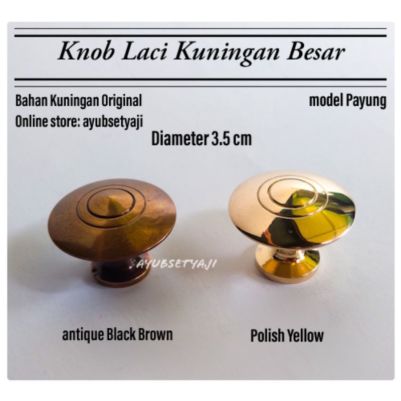Handle Pintu Lemari Kuningan Payung Knob Bundar D3.5cm Tarikan Laci meja antik Bundar Polos Besar un