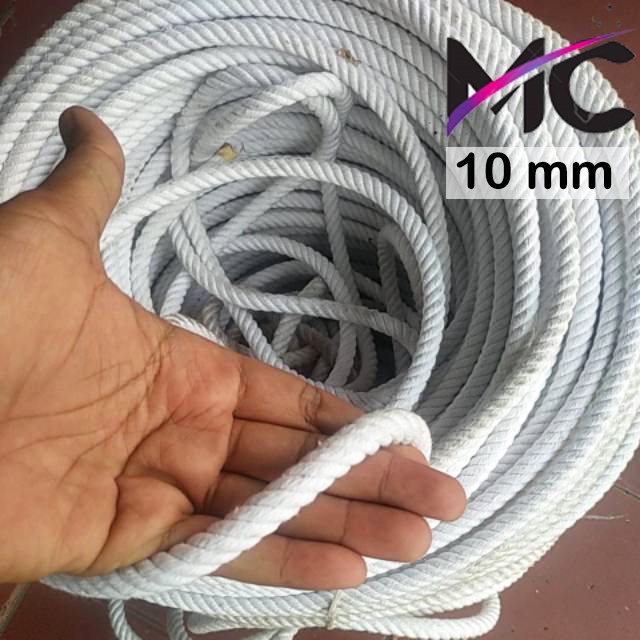 Tali Tambang Katun 10mm 12mm Warna Putih Kuralon Guralon Rope Bahan Asli Import Tampar Pengikat Barang Dekorasi Kerajinan Gantungan Tarik Tambang Outbond Pengaman Safety