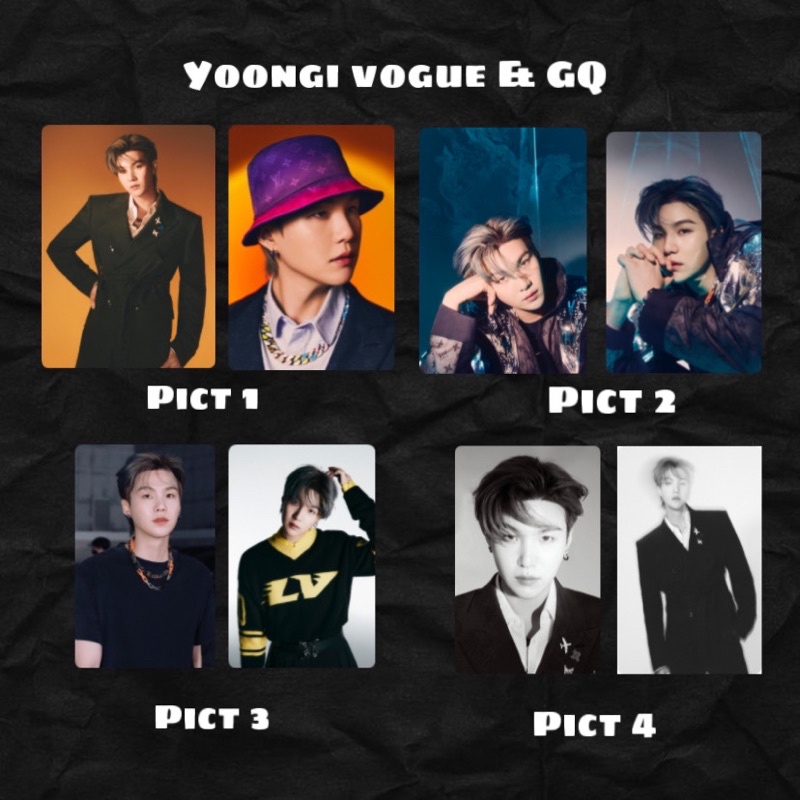 photocard pc lenticular holo BTS yoongi suga jungkook taehyung vogue & GQ