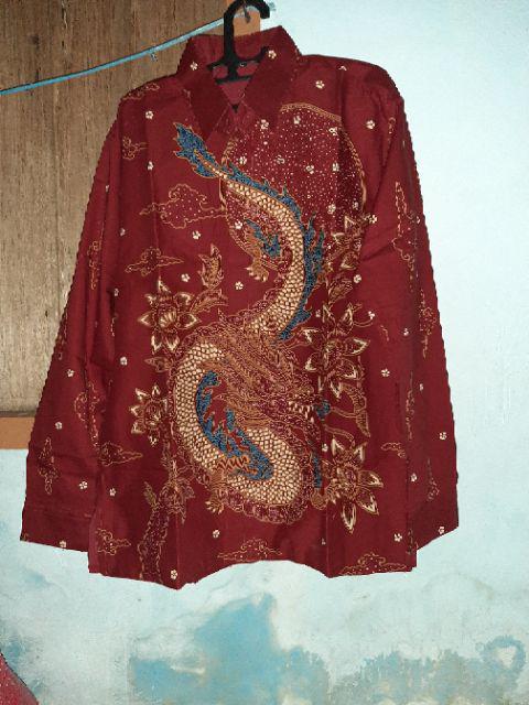 Naga Sogan Kemeja Batik Pria Full Furing Bahan Katun Primisima Batik Motif Naga Batik Solo Halus