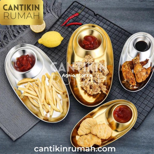 Piring Saji Gorengan Korea Tempat Saos Stainless 304 Emas Gold Plate - Small 050