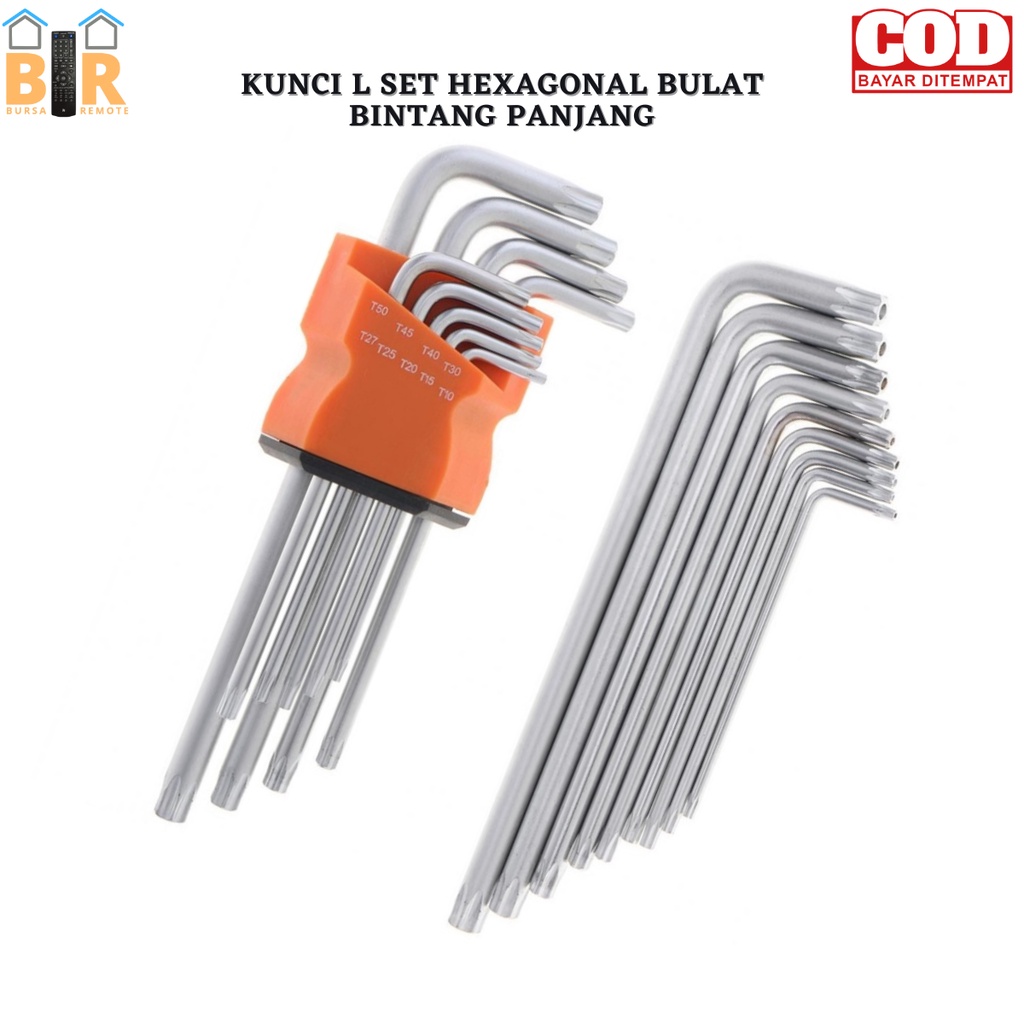 Kunci Set L Hexagonal Bintang Bulat Panjang Pendek Kombinasi Key Allen 9 Pcs