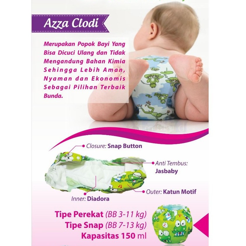 Popok Kain AZZA Berkancing Clodi Bayi Pempes Pempers Cuci Ulang Celana Perekat Snap Diaper Lampin