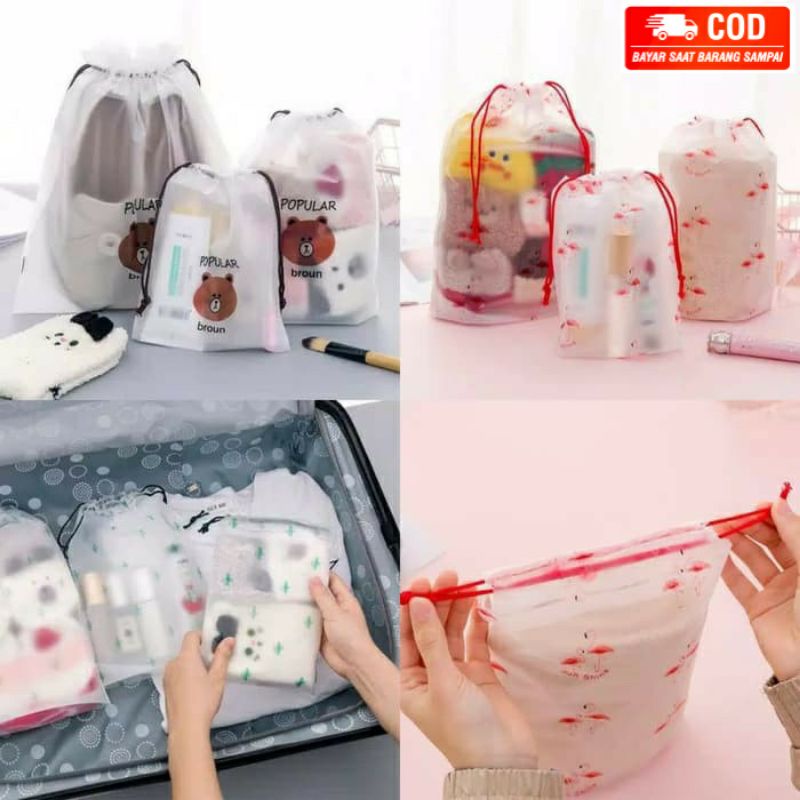 Pouch Travel Organizer Zipper Bag Tas Serbaguna Kantong Serut Waterproof