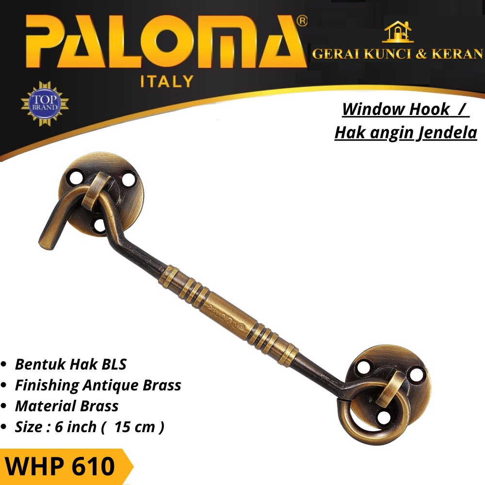 HAK ANGIN PENAHAN JENDELA WHP 610 BRASS 6&quot; INCH 15CM  ANTIK AB WINDOW HOOK CANTOLAN