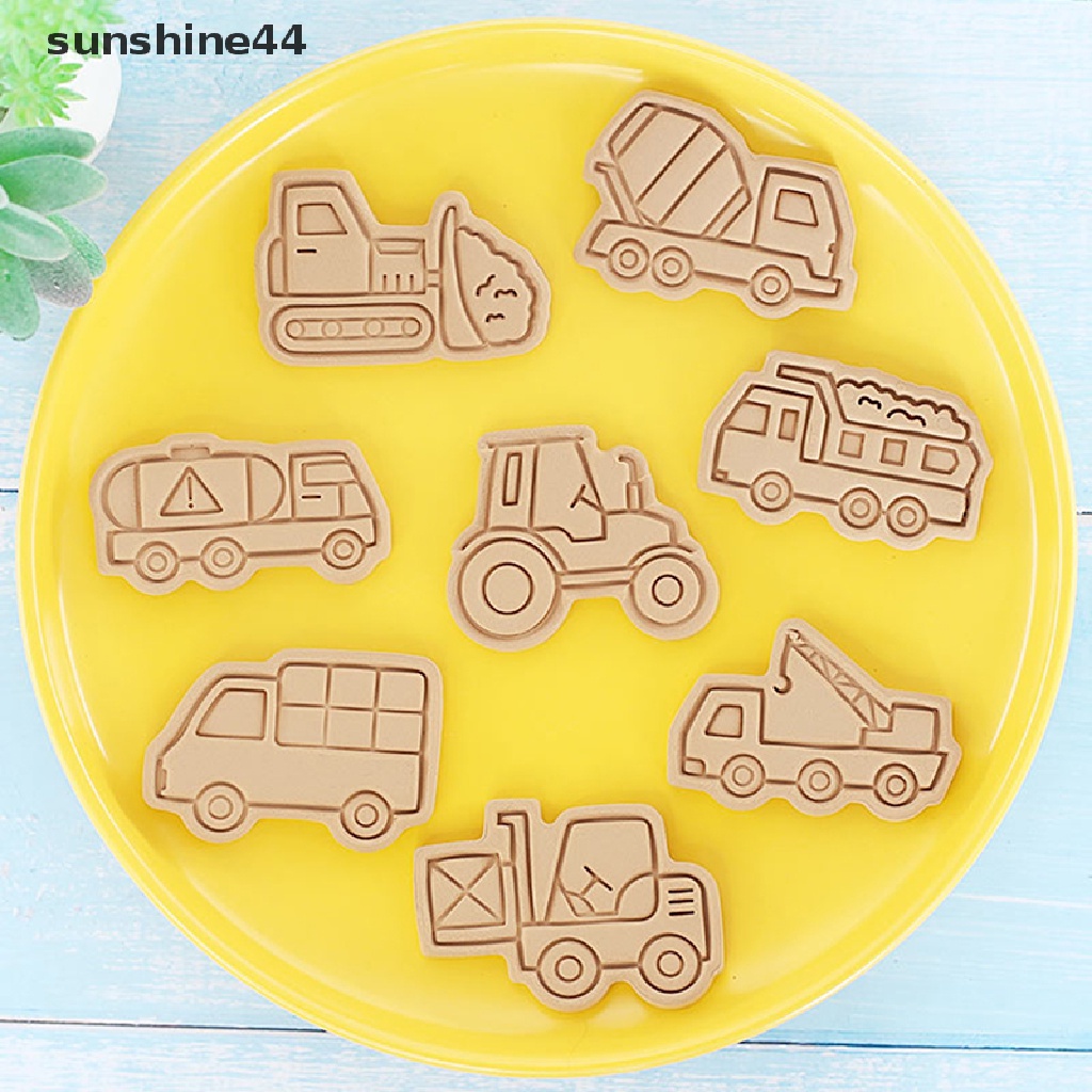 Sunshine 8PCS Cetakan Biskuit / Cookie Bentuk Truk Konstruksi 3D Bahan Plastik