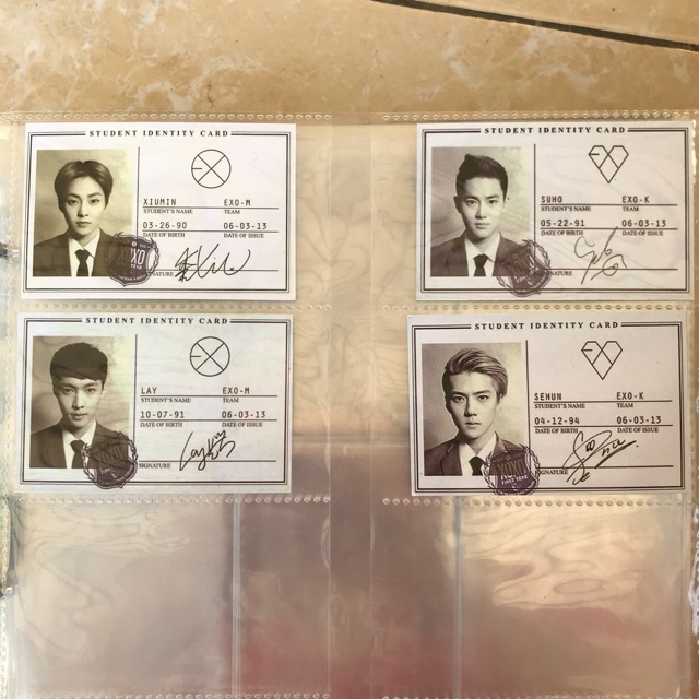 Photocard replika EXO - Student Identify Card set double side laminasi tebal kartu kertas poca pc su