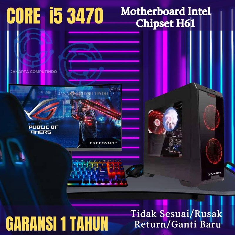 komputer pc gaming fullset i5 3470 ram 4gb ssd hdd 500gb editing gaming siap pakai cpu pc kantor gam
