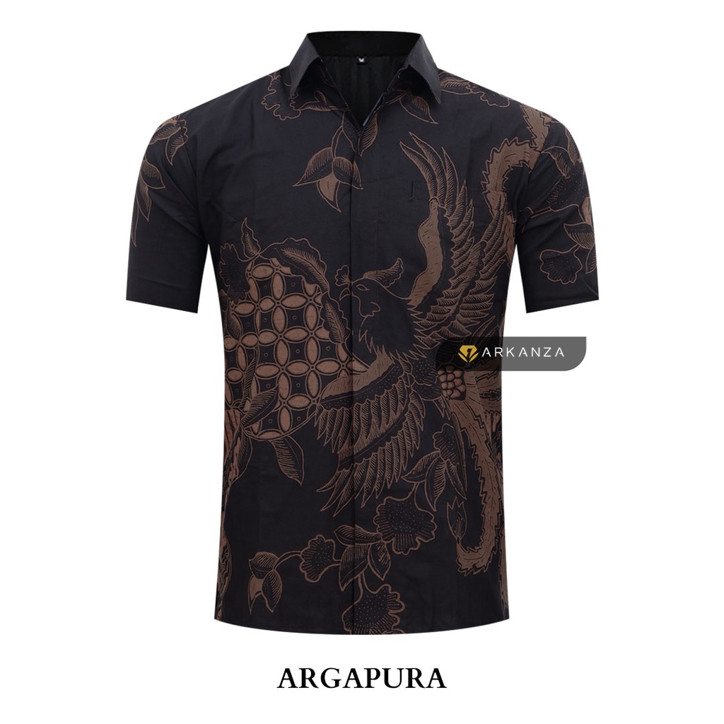 BATIK ARKANZA Motif ARGAPURA Hem Atasan Kemeja Baju Batik Pria Cowok Laki Laki Slimfit Full Lapis Furing Lengan Panjang Lengan Pendek Original Asli