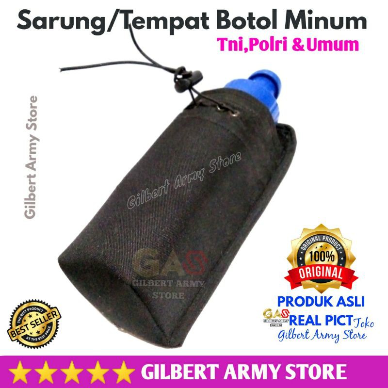 Sarung Tempat Botol Minum Hitam style Tni Polri cordura Kuat awet Gilbert Army Store Grosir Army