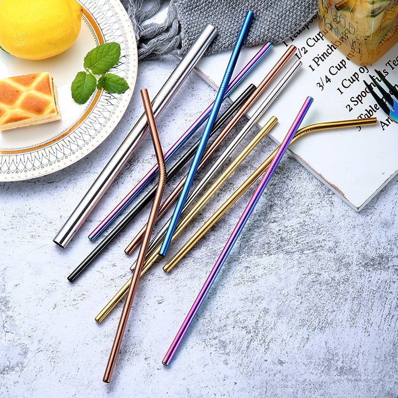 Sedotan Minuman Stainless Steel 5Pcs/Set Straw Stainless Steel Reusable 5In1 Murah Import