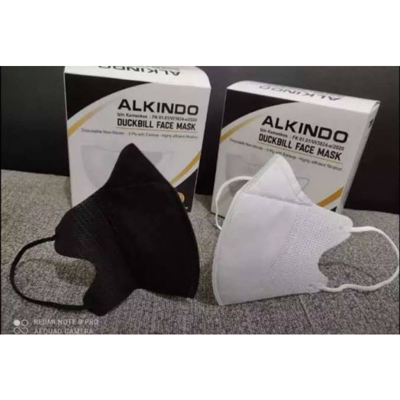 masker duckbill alkindo dewasa hitam putih isi 10 pcs // masker duckbil