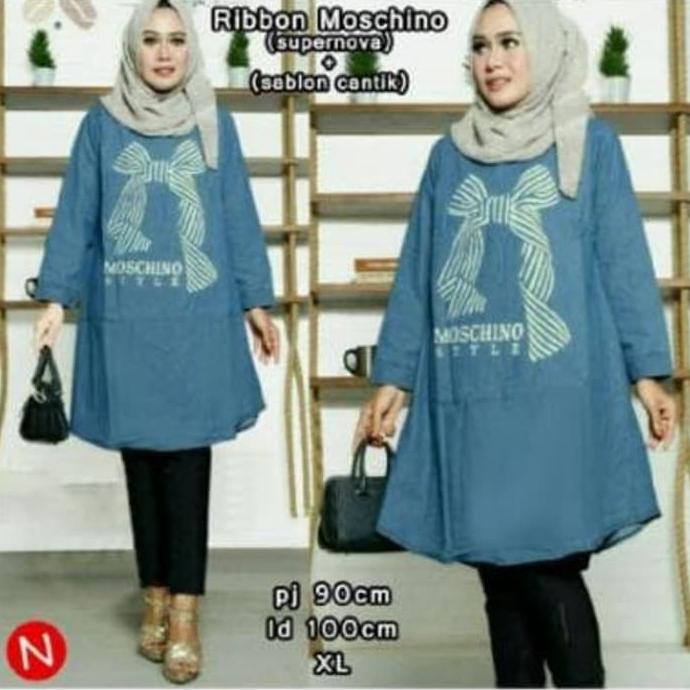 HARGA PROMO BR14513 H55 53398 RIBBON MOSCHINO BAJU ATASAN MUSLIM WANITA DEWASA KUALITAS TERJAMIN