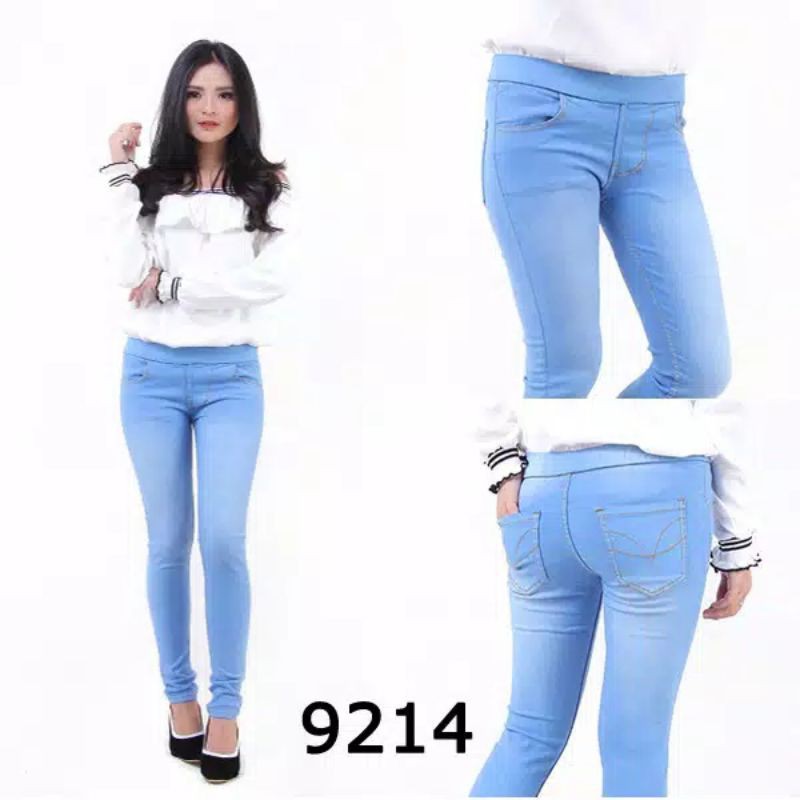 Legging Jegging Jeans Pinggang Karet Cewe Wanita Super Jumbo Big Size