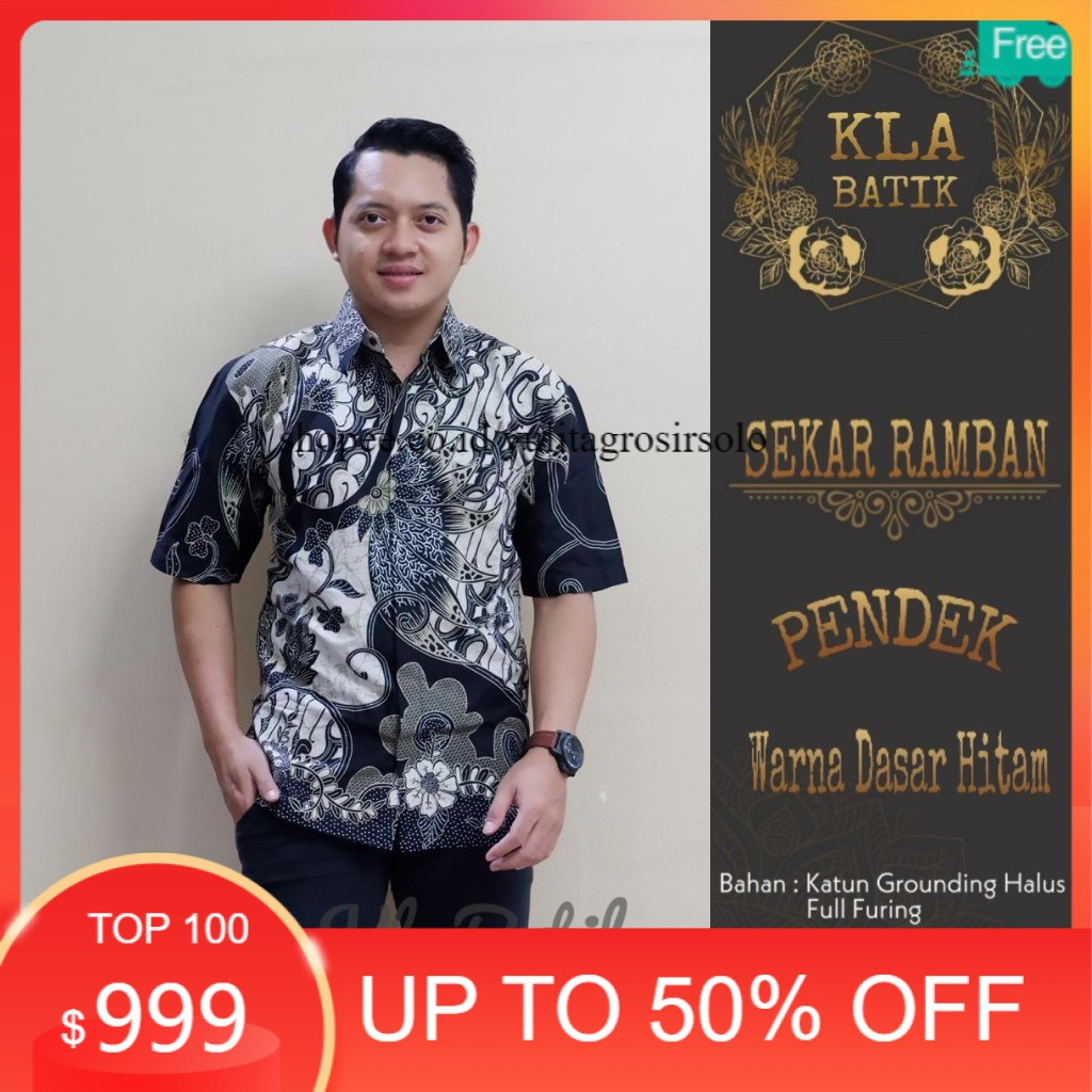 New Kemeja Batik Pria Lengan Pendek Big Size Motif Sekar Ramban Sragen Slim Fit S M L XL XXL XXXXL