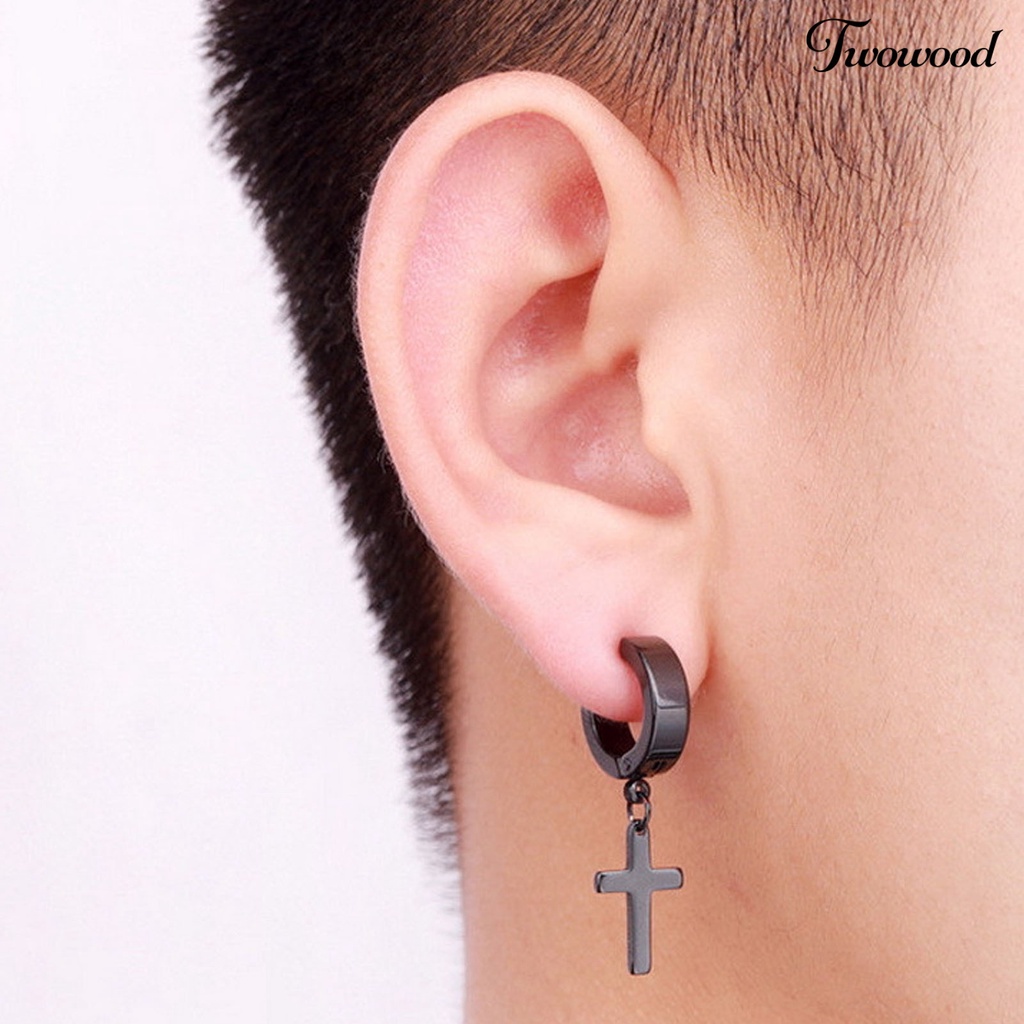 1pc Anting Hoop Desain Salib Gaya Hip Hop Untuk Unisex