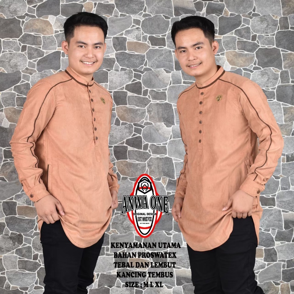 baju koko lis tangan panjang kurta koko anwa one