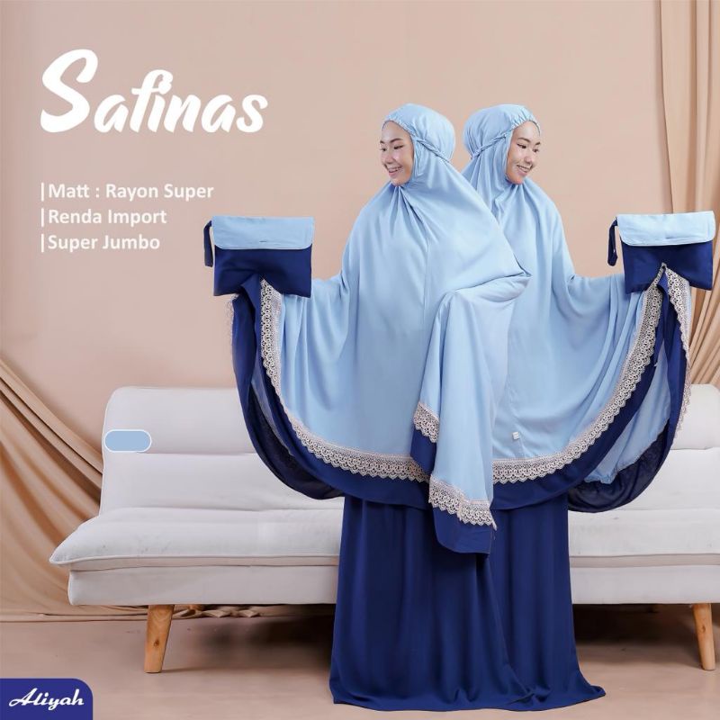 Mukena Safinas Aliyah Renda / Mukena 2 warna / Mukena Dewasa Polos / Mukena Jumbo Polos Renda