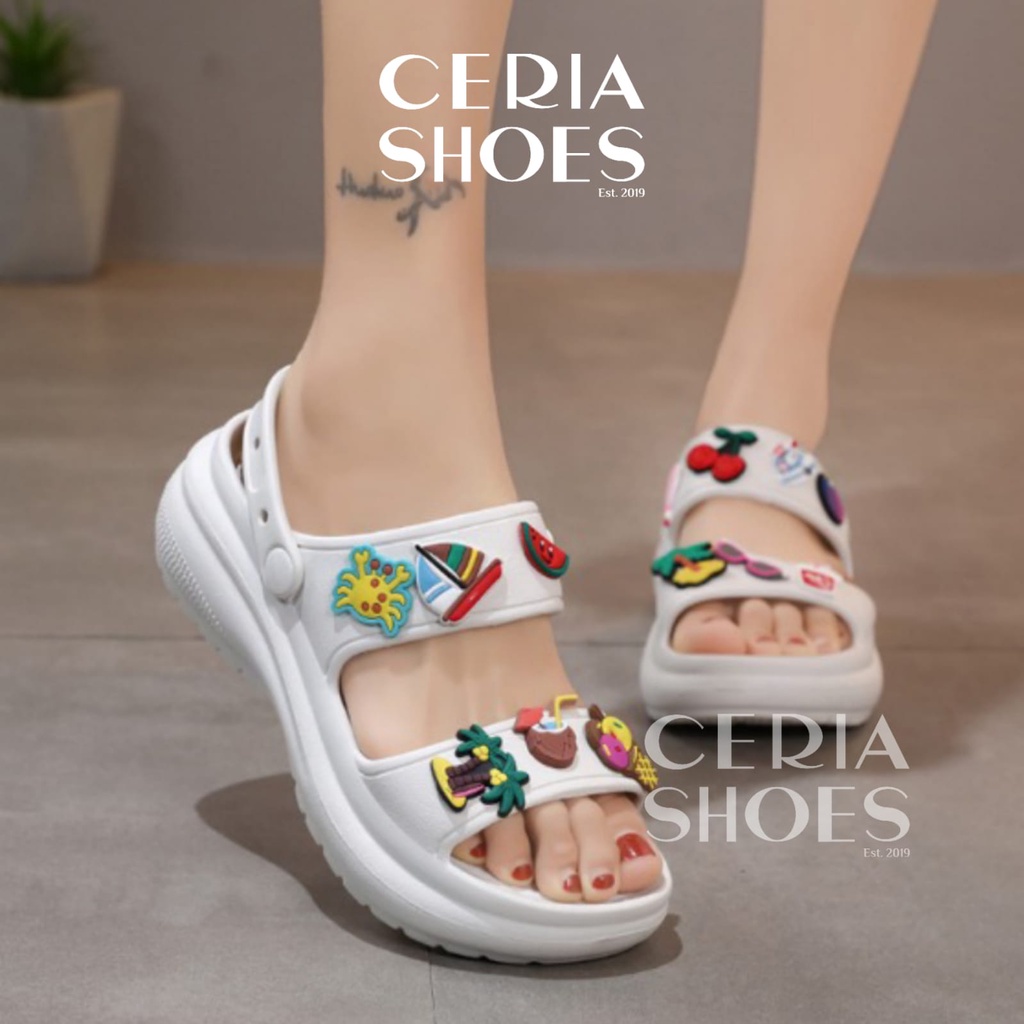 EVA Sandal Tali Wanita Slippers Korean Import Bahan Spons Super Ringan Rubber Anti Slip Tebal Elastis Holiday Jibbitz