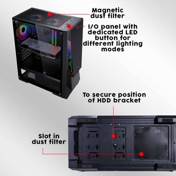 Armaggeddon AERO III ATX Gaming PC Case with Tempered Glass Side Panel