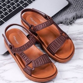 Sandal Let Gunung Jelly Wanita Tali Sambung Kerut Segitiga Import Mokaya / Size 37-41 ( 8868-B1/8868-2Ah)-COKELAT KOMBINASI