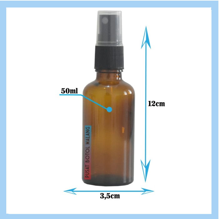 Botol Kaca 50Ml Tutup Spray Hitam Body Coklat Tebal