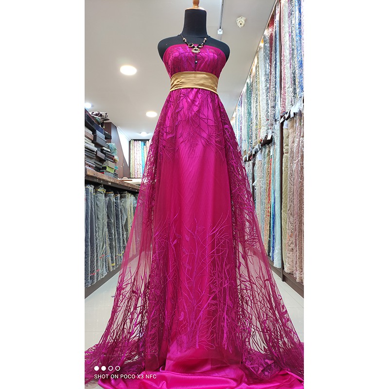 Kain Tile Lace Akar Bridesmaid FUSCHIA