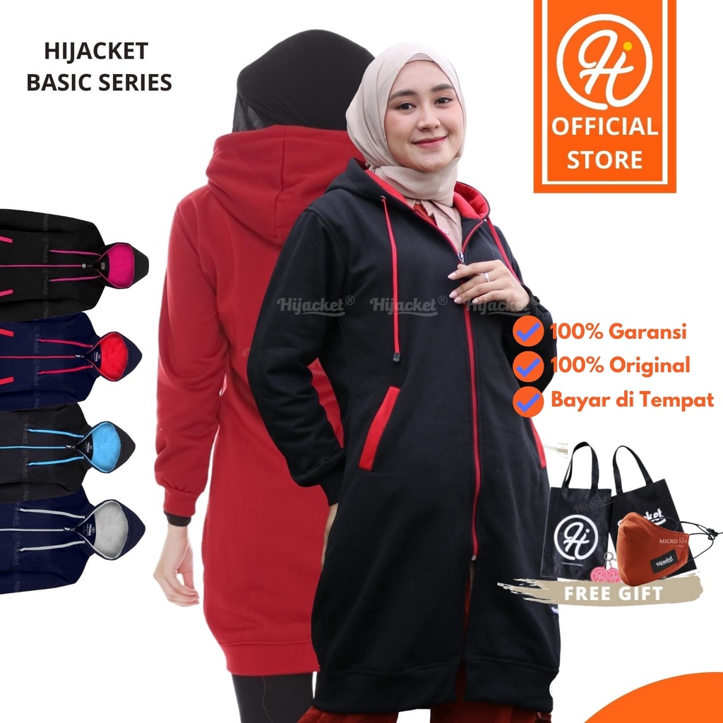 JAKET SWEATER WANITA MUSLIMAH - Hijacket Basic Black Switer Hoodie Panjang Hijaber Hijabers Syari