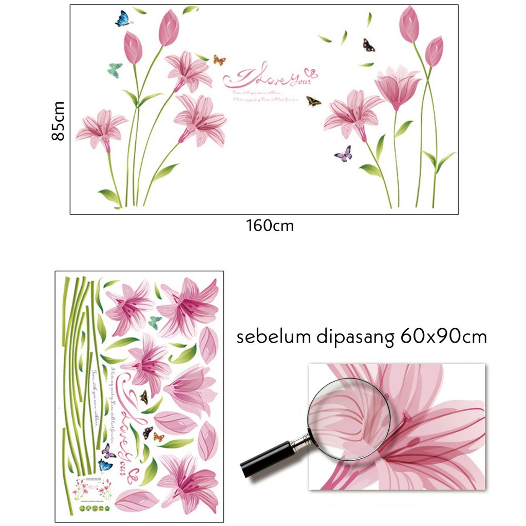 RELIZA WALL STICKER BUNGA LILY PINK FLOWERS SK9122C STIKER DINDING