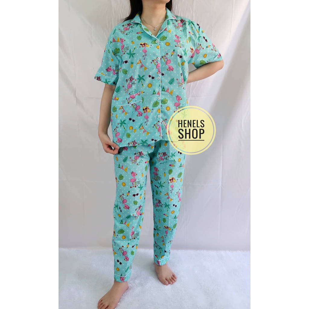 HENELS PIYAMA DEWASA | BAJU TIDUR DEWASA | BISA COD | PIYAMA WANITA | KATUN | PAKAIAN TIDUR | PIYAMA PENDEK | PIYAMA PANJANG | PIYAMA XL | BAJU TIDUR WANITA | PIYAMA BTS BT21-CP FLAMINGO TOSCA