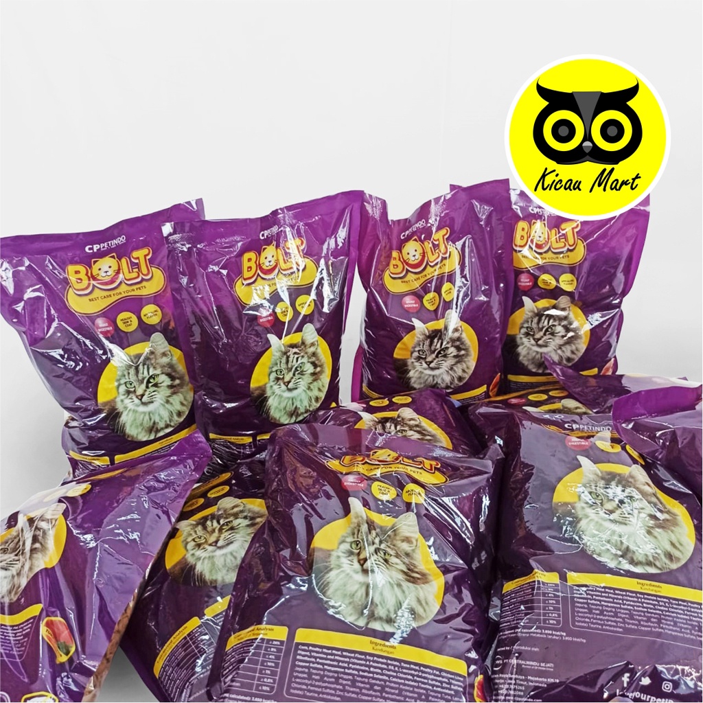 Makanan Kucing Bolt Rasa Tuna Bentuk Ikan 500 Gr Pakan Kucing Bolt Cat Dry Food Makanan Kering Pelet Kucing