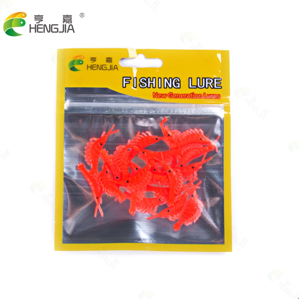 Hengjia 20pcs/lot Umpan Pancing Mini Soft lure Udang Luminous Shrimp Bait 2.7cm 0.3g Untuk Memancing Di Laut 8 Color Alat Pancing