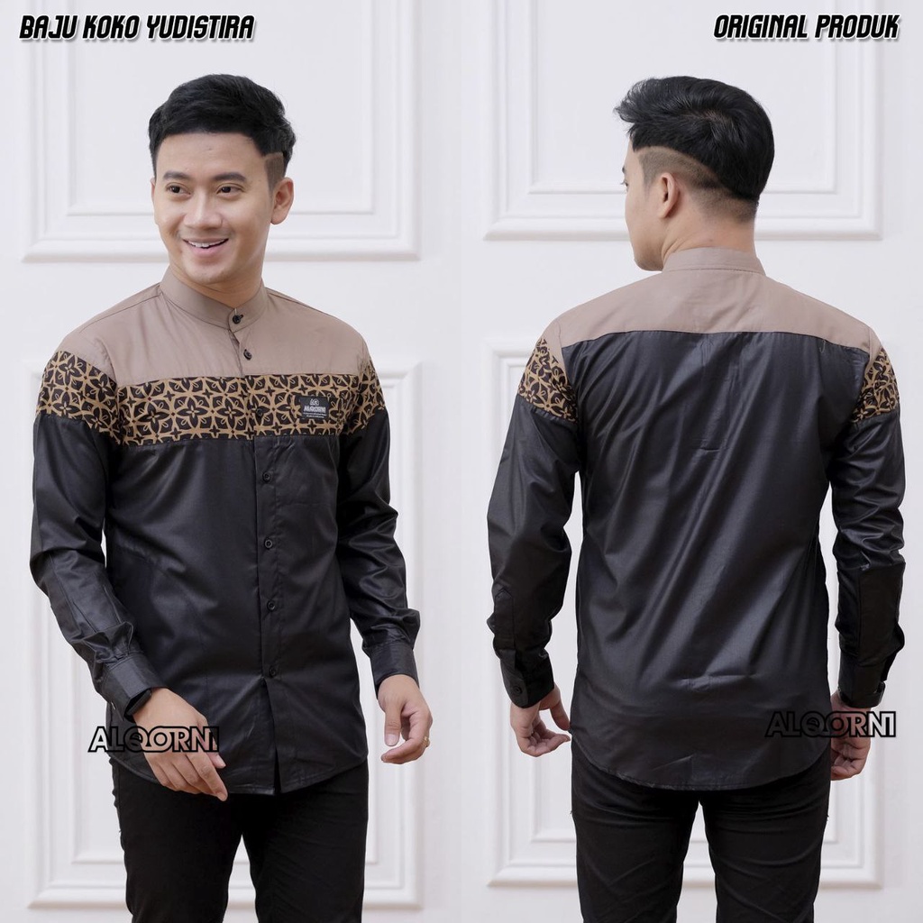 Big sale baju koko pria lengan panjang terbaru original al qorni motif yudistira kombinasi batik size s m l xl bahan katun toyobo premium kemko hadroh azzahir subbanul muslimin laki laki dewasa seragam santri pesantren terbaru kemeja koko pasarturi