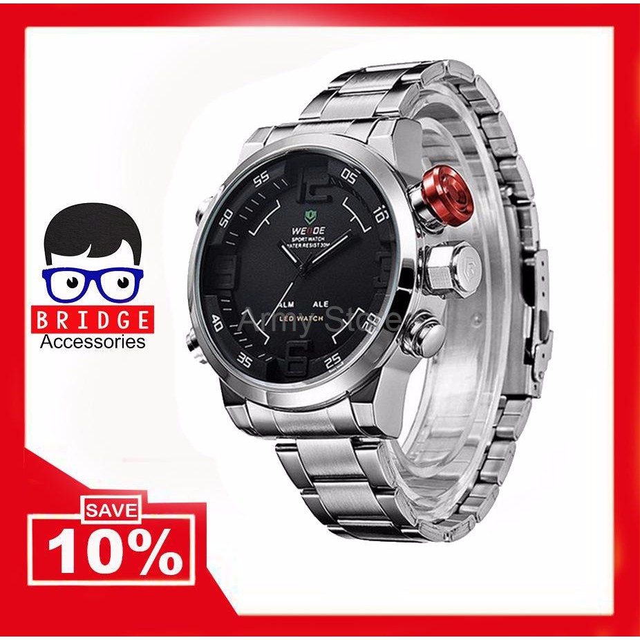 BEST SELLER Murah Weide WH2309B Jam Tangan Pria Sport Quartz Fashion Analog Stainless Steel Silver H