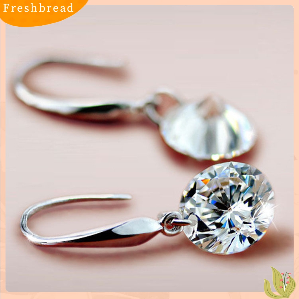 [Fresh] Anting Tusuk Zircon Bulat Lapis Silver Elegan untuk Wanita / Hadiah
