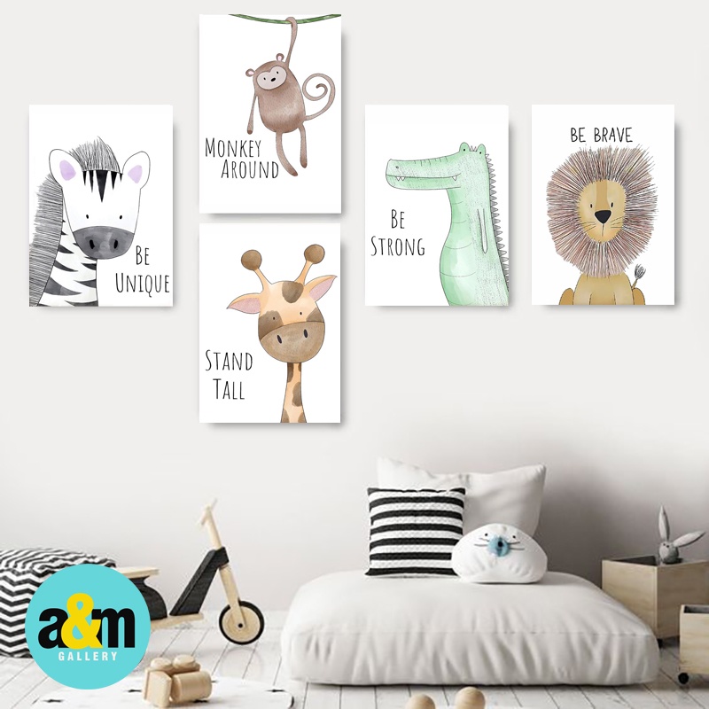 Poster Kayu Hiasan Dinding Kamar Bayi dan anak Gambar Binatang ( A4 ) Dekorasi Kamar anak Wall decor Edukasi Gambar Tema Binatang - A&amp;M