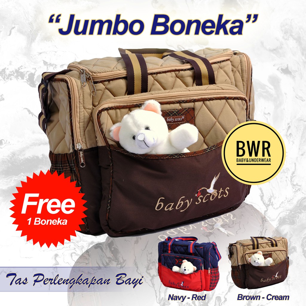 Tas Baby Scots JUMBO BONEKA | Bag Scots Bordir Boneka ISEDB011 Tas Bayi Besar - Bwr