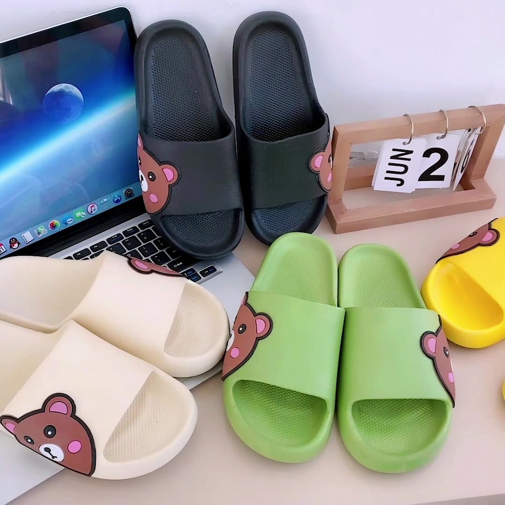 [MONA] Sandal Wanita Slip On Karet Cute Bear Hangout Outdoor Rumahan Lucu Anti Licin Import - 266