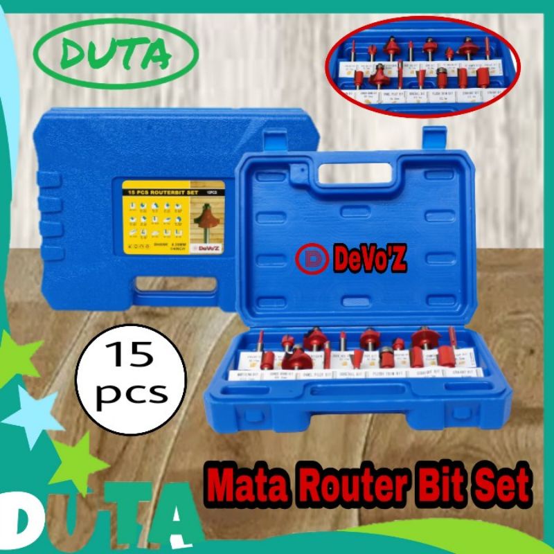 Mata Profil Router Bit Set 15 Pcs Box Kayu dan Plastik