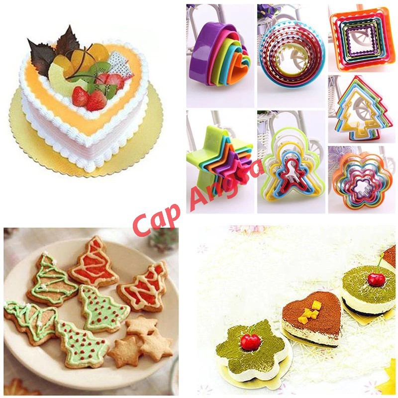 CETAKAN LOVE BINTANG BUNGA KOTAK COOKIE CUTTER 5 SIZE PLASTIK KUKIS HUMAN XMAS TREE CUTTER KUE