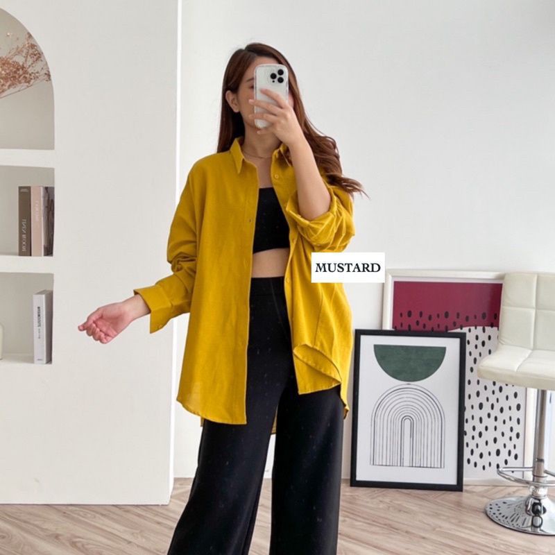 Kemeja Wanita Polos/ Kemeja Linen  Oversize / Kemeja Hitam / Putih / Polos