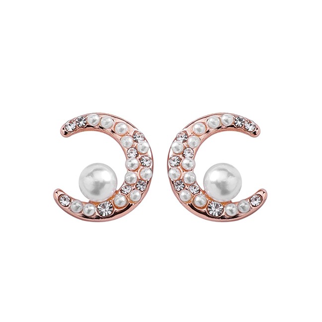 LRC Anting Tusuk Fashion Rose Gold Silver Needle Moon Planet Pearl Zircon Asymmetrical F48270