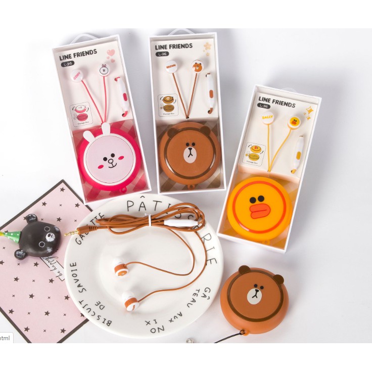 [L-18] / [L-36] / [L-49] Headset Earphone Karakter Seri Line / Wadah Earphone Kartun Karakter Anak